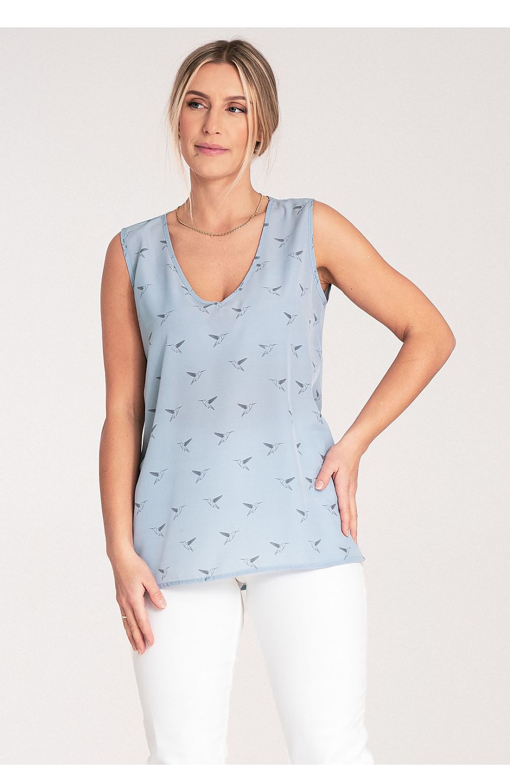 Luxurious Figl women's blouse featuring thick shoulder straps and a rounded heart neckline, perfect for elegant styling in sizes EU S to XL.