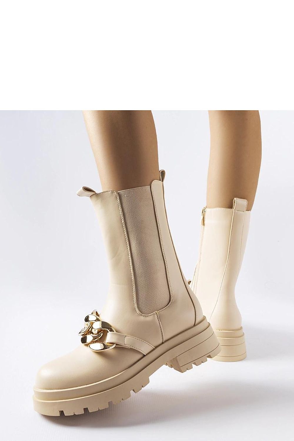 Solea Beige Ankle Boots with Chain - Elegant and comfortable women's winter footwear available in sizes EU 36-41, US 5.5-10.5, perfect for any occasion.