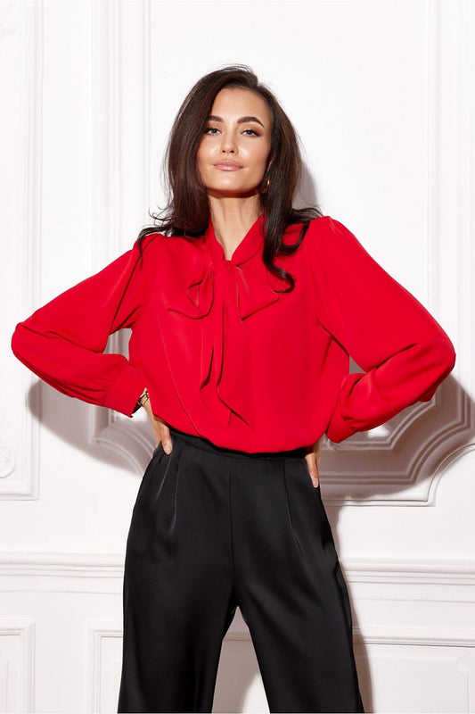 Beautifully styled Elegant Roco Fashion Blouse with Long Puffy Sleeves and Decorative Tie, highlighting the exquisite craftsmanship, suitable for a chic wardrobe in sizes EU 36-42 or US 4-10.