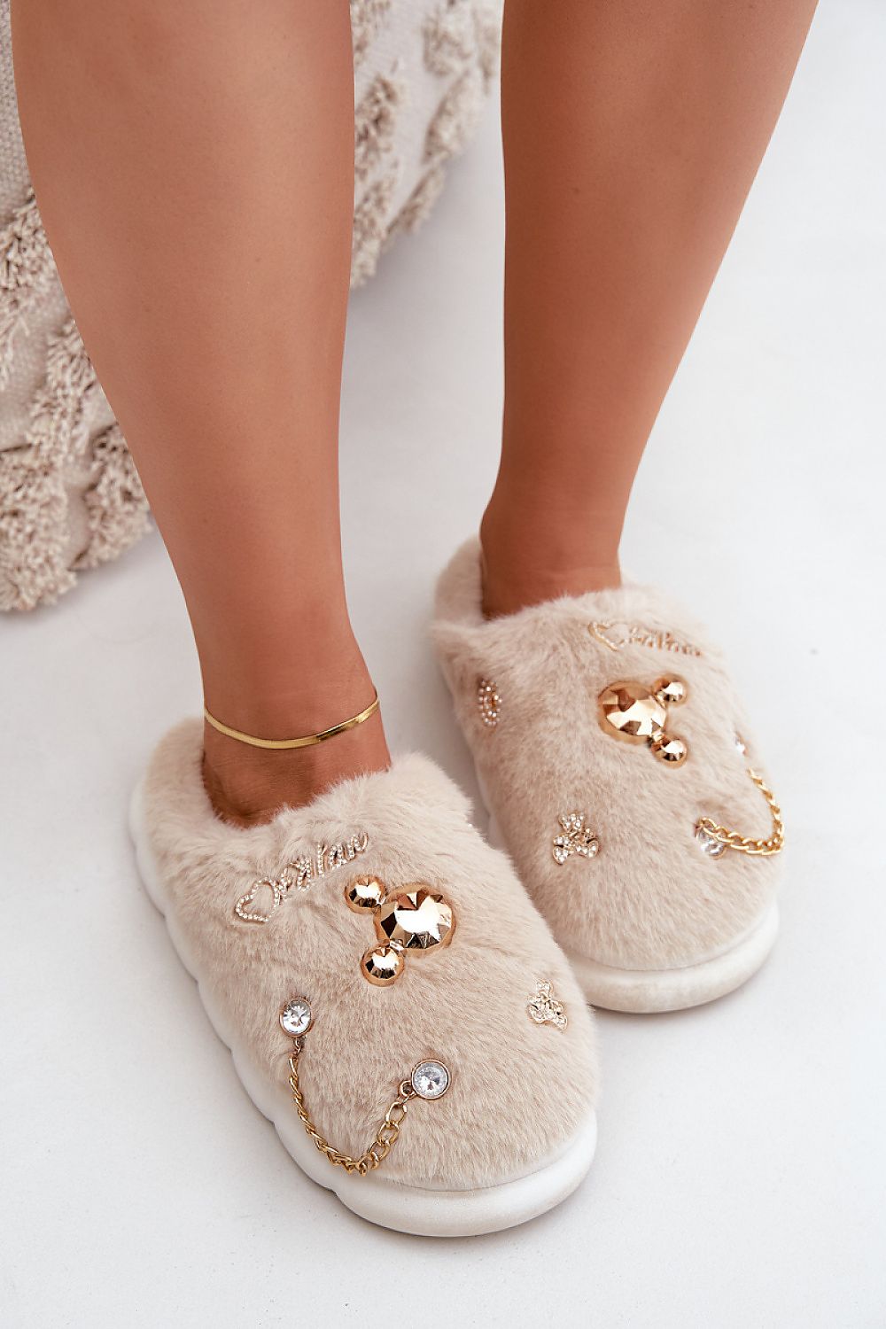 Chic and cosy Luxury Women's Fur Slippers with stylish embellishments from Step in Style, ideal for staying warm during chilly weather.