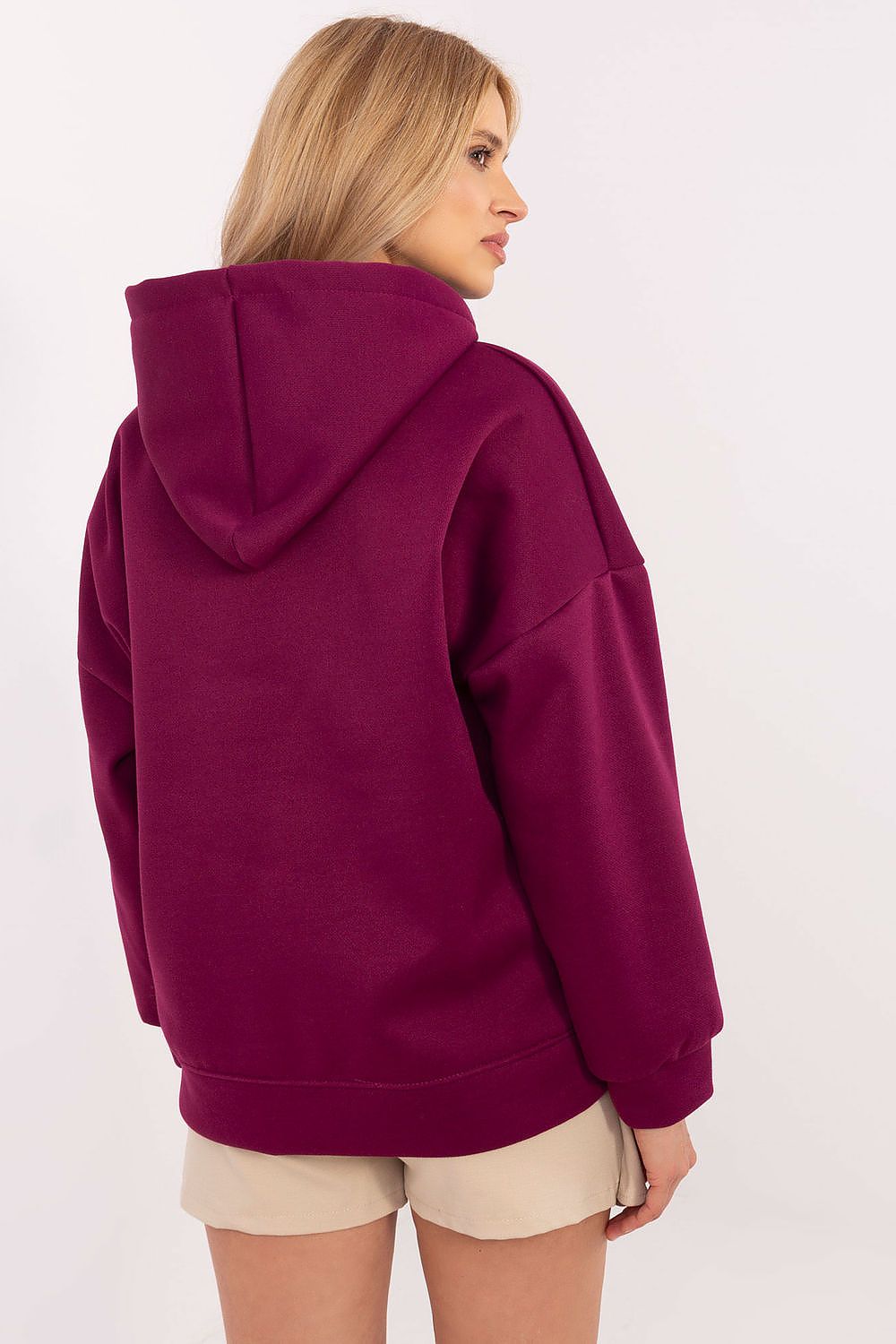 Luxurious Women's Stylish Sweatshirt with Hood and Kangaroo Pocket by Italy Moda, featuring a charming teddy bear patch, crafted from soft polyester for exceptional comfort.