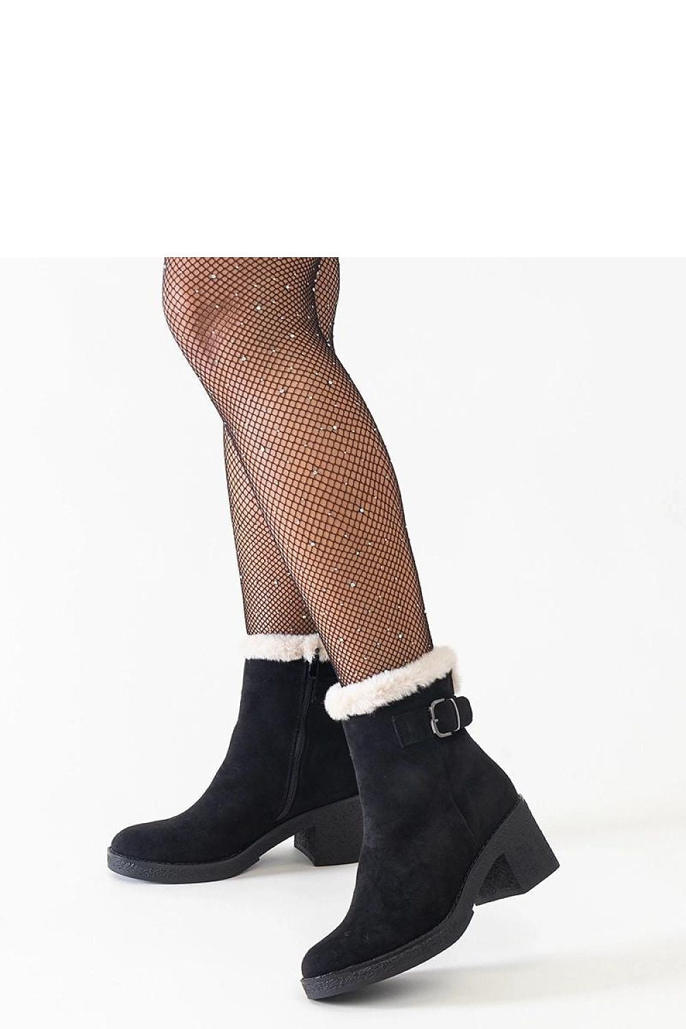 Elegant Solea Black Eco-Leather Ankle Boots showcasing Eco-Suede Fur and a chic Almond Toe, 7cm Heel - ideal addition to any luxury autumn wardrobe.