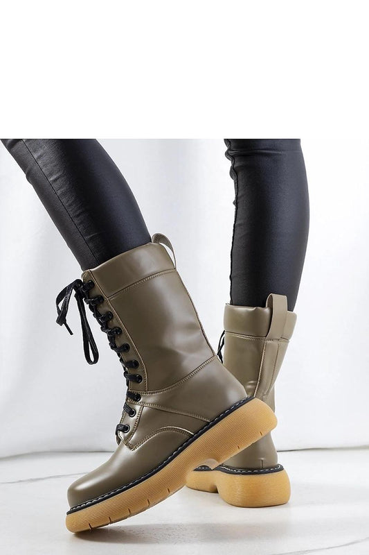 Solea Green Redel Combat Boots made of eco-leather, showcasing a stylish matte finish, perfect for autumn streetwear and rock-style outfits.
