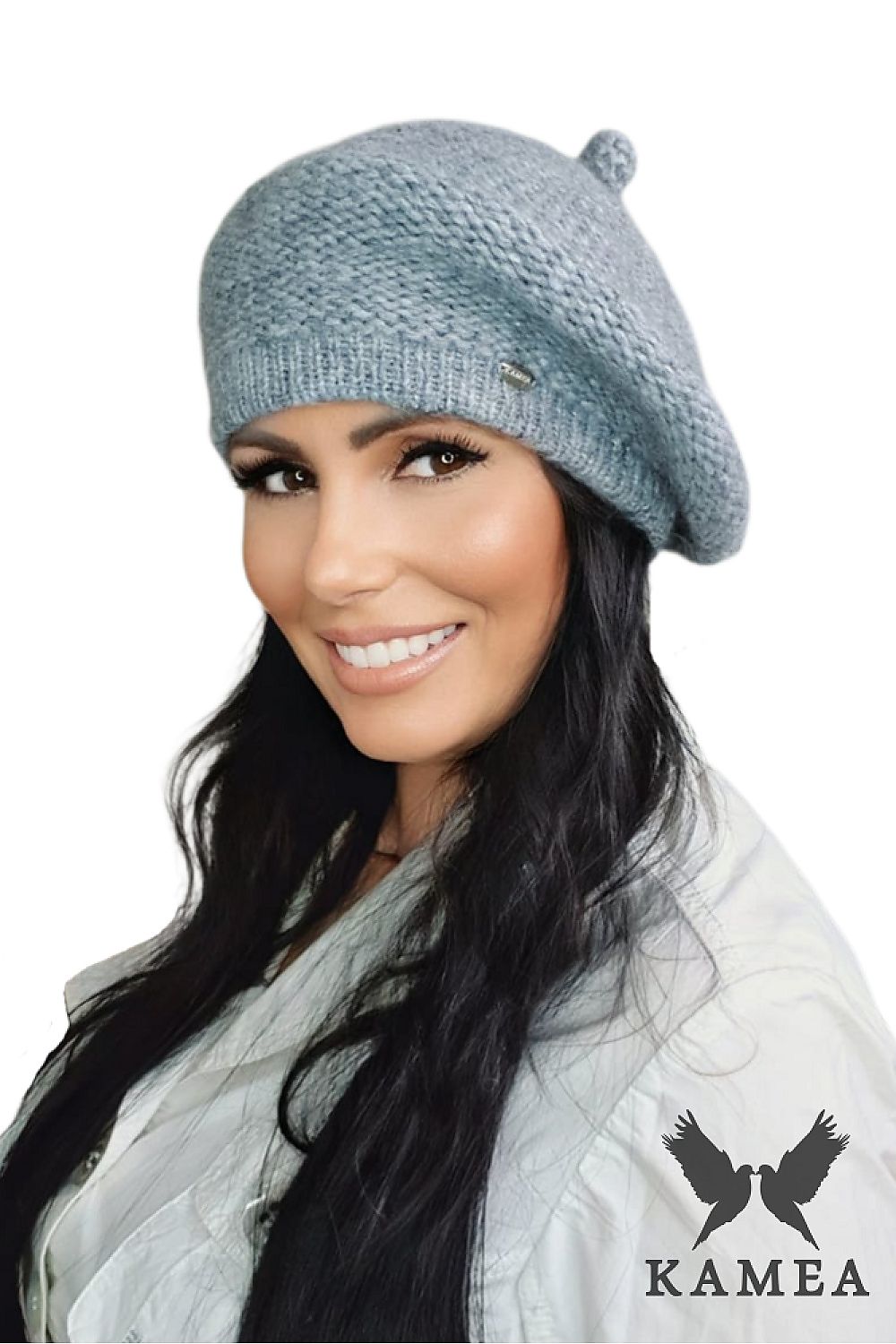 Elegant Premium Ofelia pink merino wool beret for women by Kamea, featuring polar fleece lining for ultimate warmth and comfort.