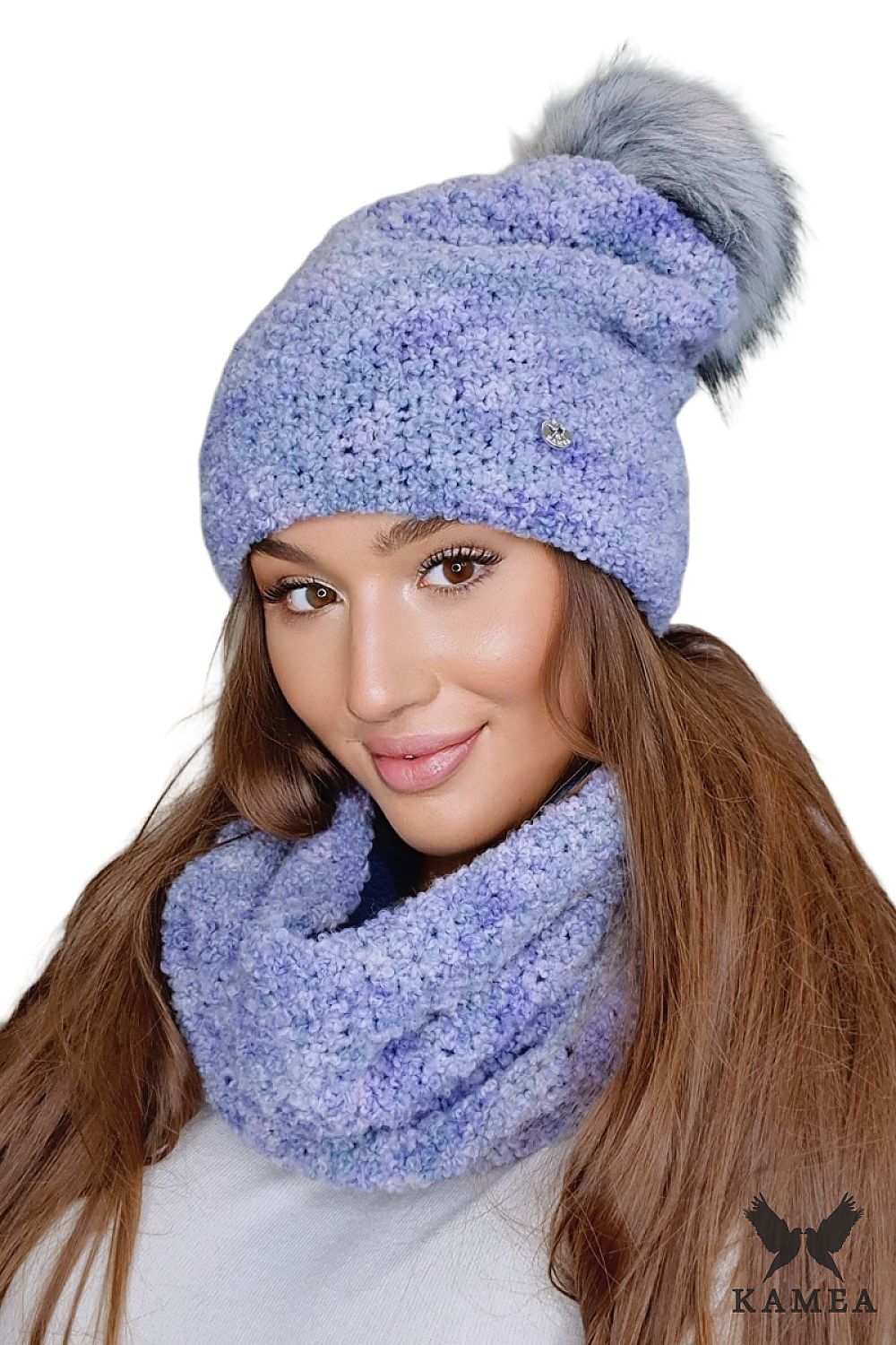 Premium FAZILA women's set crafted from luxurious baby alpaca wool and lamb wool, showcasing intricate weaves and harmonious colours, perfect for elegant winter fashion.