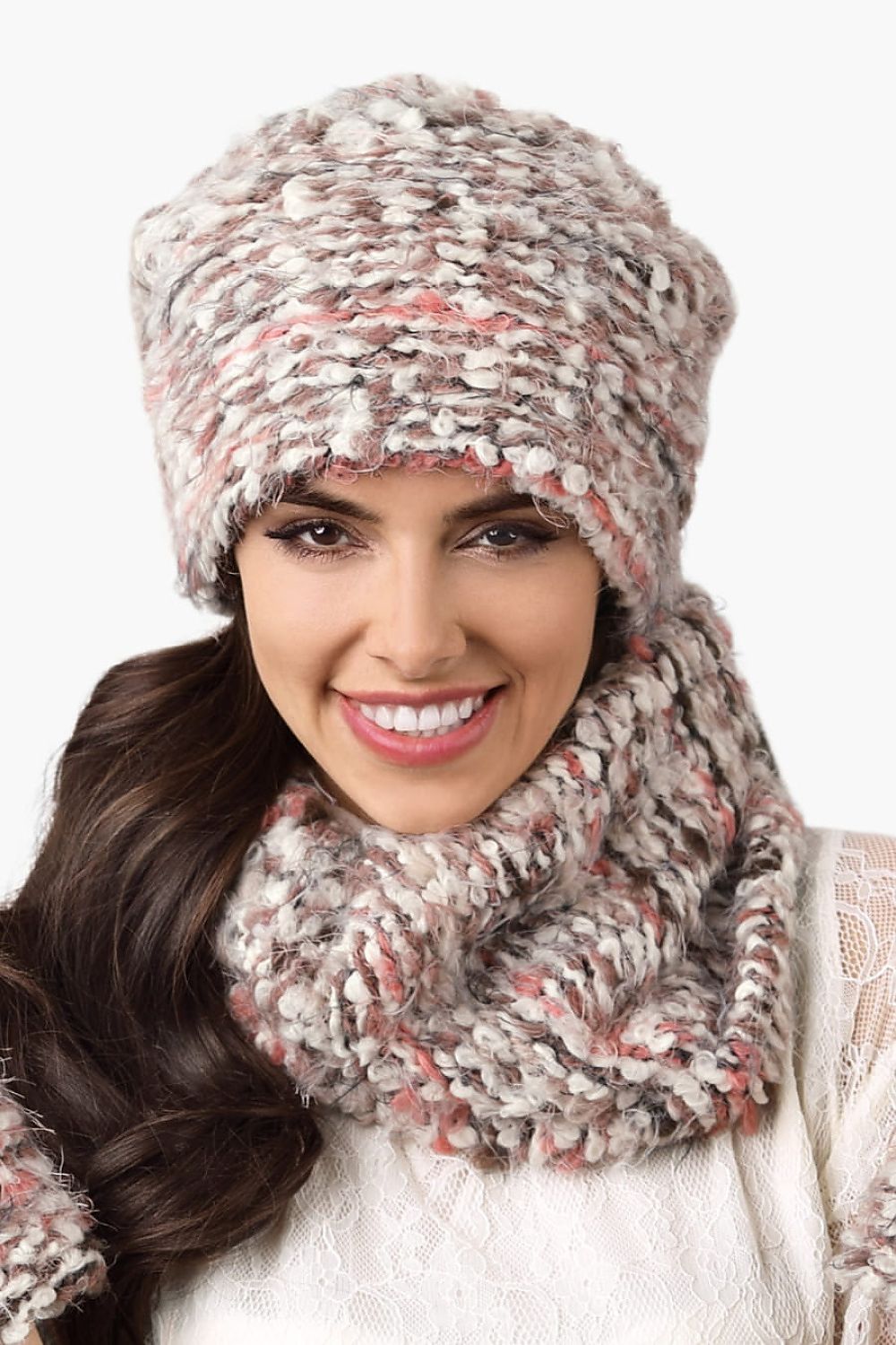 Elegant Premium Kamea CARINI Beige Hat and Neck Warmer Set, crafted from a luxurious wool blend for superior warmth and style during winter.