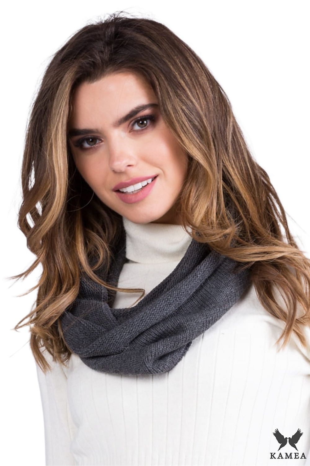 Premium Kamea Infinity Scarf in Graphite - Luxurious wool neck warmer offering elegance and warmth for stylish winter layering