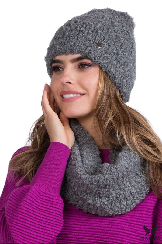 Luxurious Kamea heather boucle hat with mohair and polar lining, perfect for stylish winter wear.