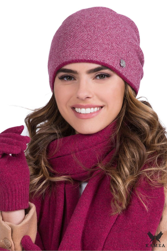 Stylish Kamea women's khaki check hat with decorative tie and soft insulation, showcasing luxurious craftsmanship ideal for cold weather fashion.