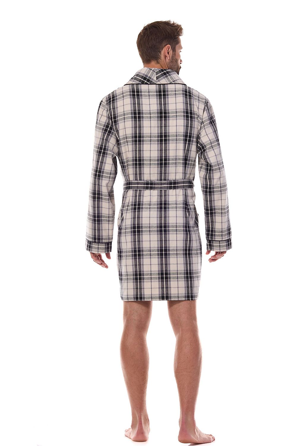 L&L Collection men's cotton bathrobe presented in an elegant pouch, exemplifying luxury craftsmanship and attention to detail, perfect for a sophisticated lifestyle.