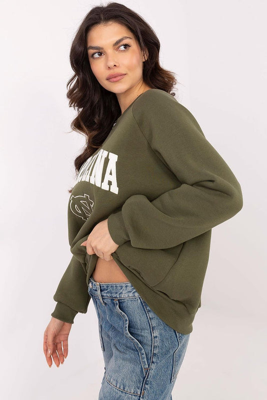Elegant view of Factory Price's Women's Casual Sweatshirt, featuring modern accents like embroidery and a patch for a chic, trendy look.
