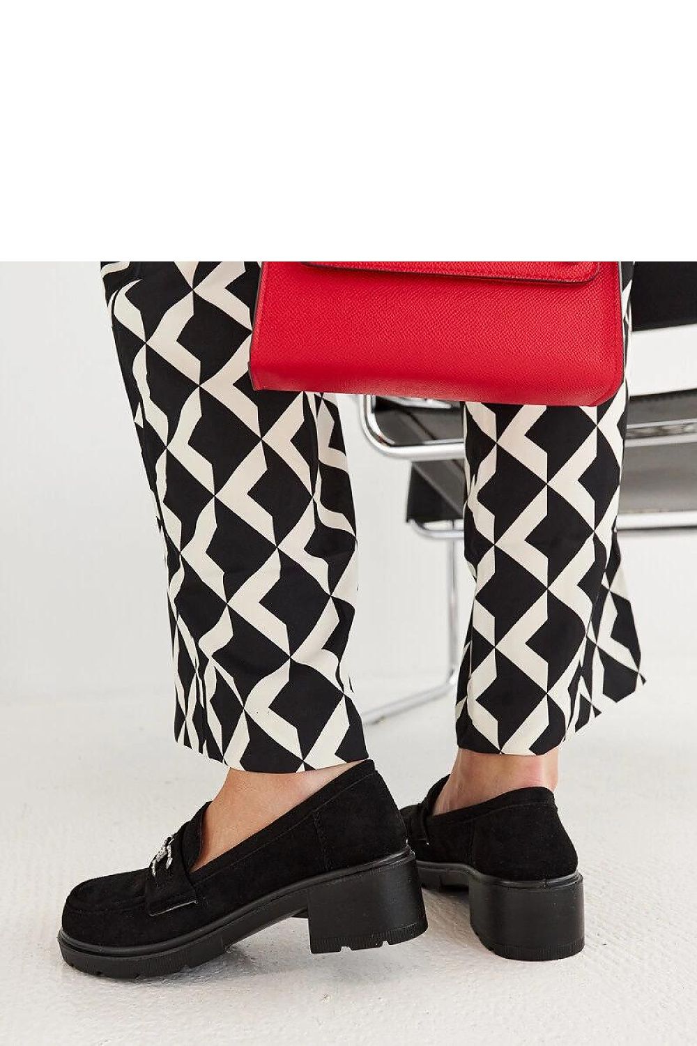 Elegant black eco-leather moccasins by Solea, featuring a 5 cm heel and decorative zircons, perfect for stylish women's footwear from sizes EU 36 to 41.