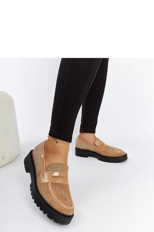 Stylish brown moccasins adorned with shimmering zircons, designed by Solea, featuring a comfortable eco leather finish and perfect fit for EU sizes 36-41.