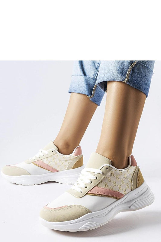 Solea luxurious beige and white eco leather sneakers with gold accents, showcasing modern elegance and comfort.