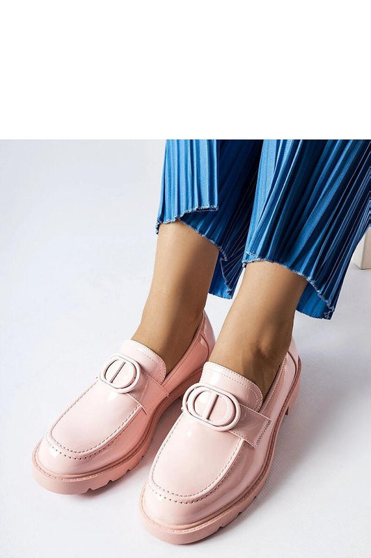 Close-up view of Solea Pink Patent Moccasins, featuring eco-leather and a stylish slip-on design perfect for sophisticated everyday wear.