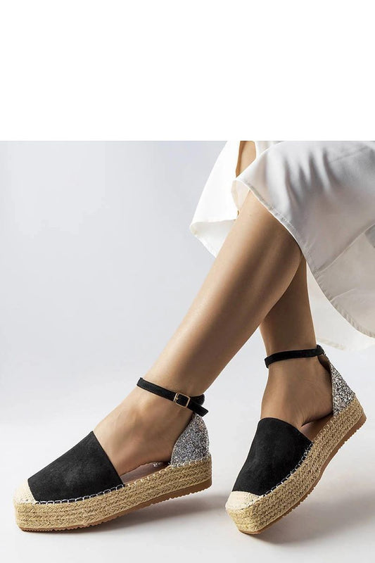 Solea Myasia Black Glitter Eco-Leather Espadrilles showcasing elegant summer footwear with a stylish glitter insert, perfect for women's summer outings.