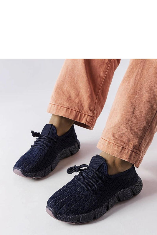 Close-up view of the Élodie Navy Sporty Sneakers by Solea, showcasing the innovative fabric and chic design, perfect for fashionable women seeking comfort.