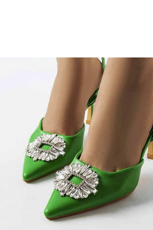 Luxurious green pumps by Solea adorned with zircons, showcasing a chic design with a stable 12cm heel.