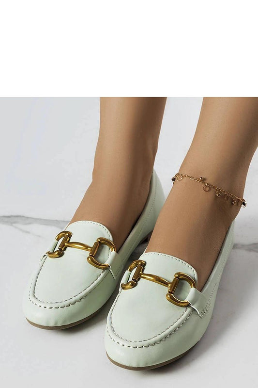Stylish Solea eco leather moccasins in green with gold accents, offering comfort and elegance for women's footwear, available in EU sizes 36-41.