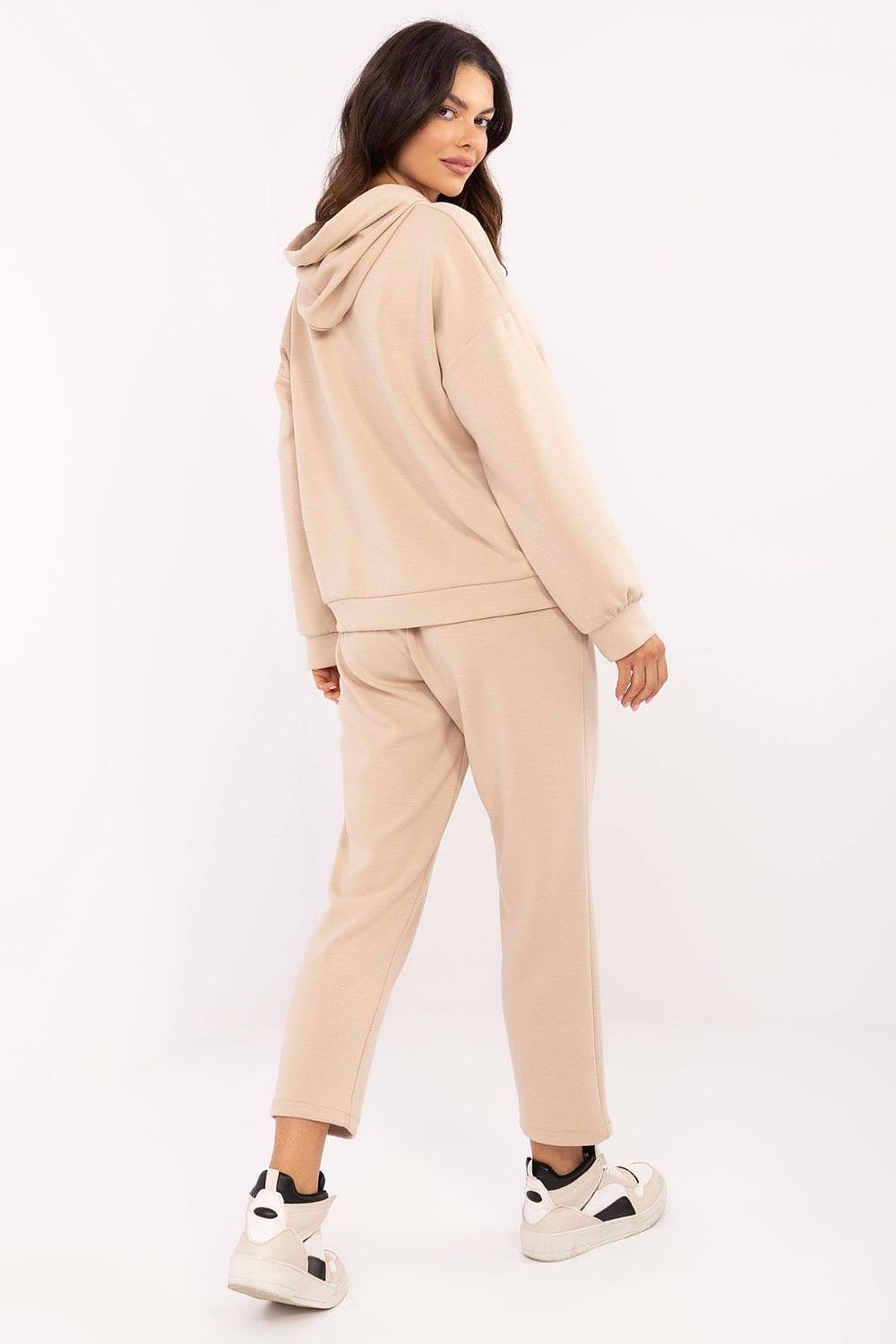 Elegant Italy Moda casual sweat suit set in melange grey with practical pockets, crafted for comfort and sophistication.