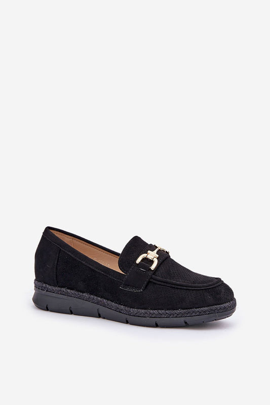 Sophisticated women's moccasins with eco suede and golden accents by Step in Style, showcasing a breathable lattice upper for comfort and style. Sizes EU 36-41.