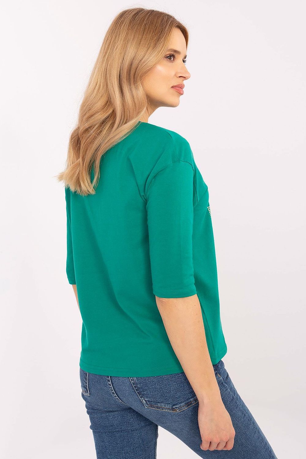 Fashionable casual cotton blouse by Factory Price, highlighting 3/4 sleeves and luxurious cotton-elastane fabric for ultimate comfort.