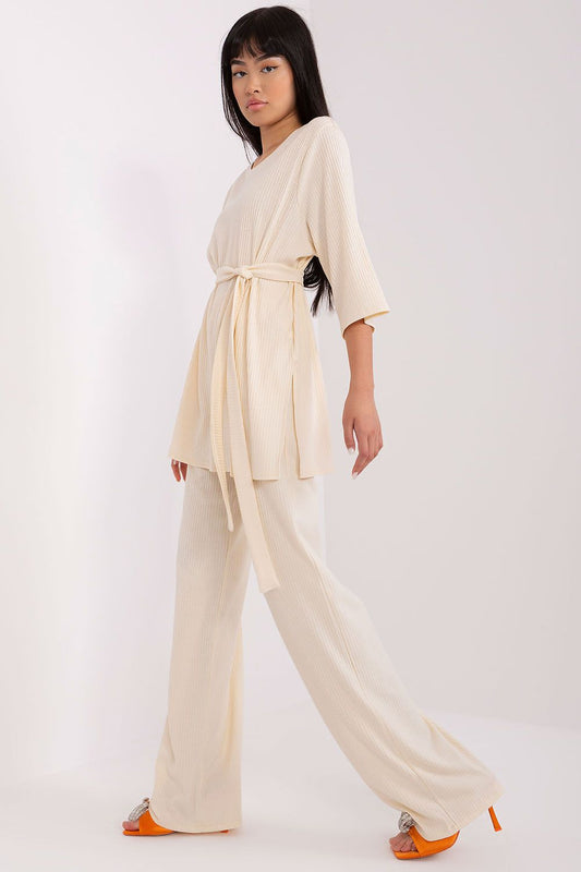 Close-up of Lakerta Women's Ribbed Set, highlighting the sophisticated ribbed texture and fashion-forward design ideal for modern elegance.