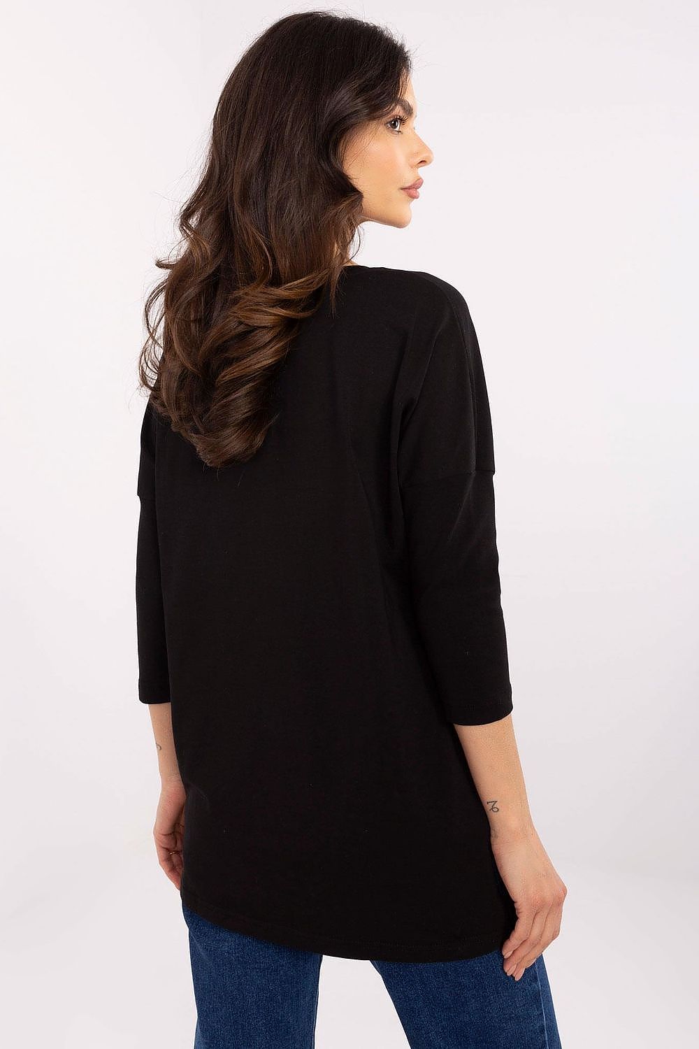 Luxury casual women's blouse by Factory Price, featuring a soft cotton blend, stylish ribbed sleeves, and an elegant round neckline, perfect for sophisticated everyday wear in sizes S to XL.