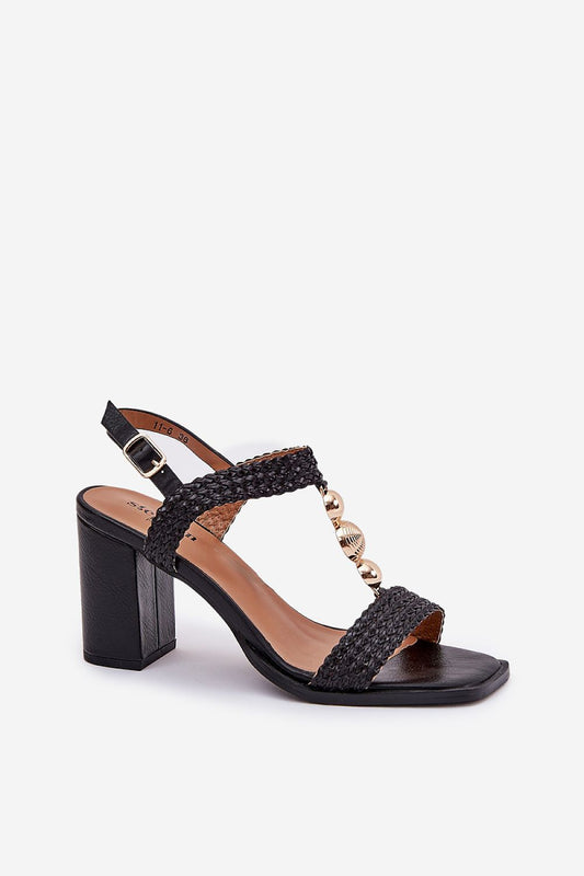 Step in Style exquisite women's sandals showcasing a stylish braid and gold accents, designed with a comfortable 9cm column heel for sophisticated occasions.