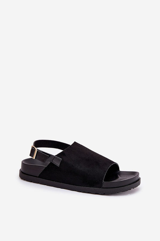 Chic women's eco suede platform sandals with adjustable buckle, crafted by Step in Style, showcasing a delicate 3 cm platform for elevated comfort and elegance.