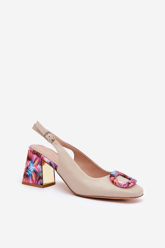 Stylish natural leather slingback sandals by Step in Style, featuring a unique patterned heel and decorative accent, perfect for a chic summer look.