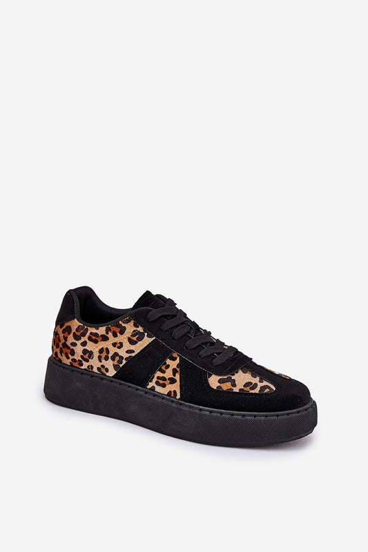Chic women's leopard print sneakers with a black sole, featuring eco leather and fabric, by Step in Style.