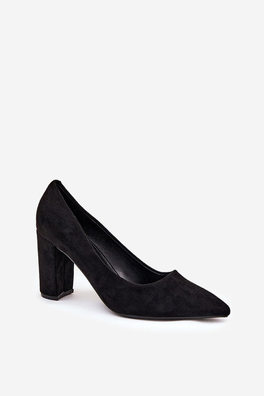 Chic black eco suede pointed toe pump by Step in Style, featuring a sturdy block heel, ideal for elegant occasions and formal events.
