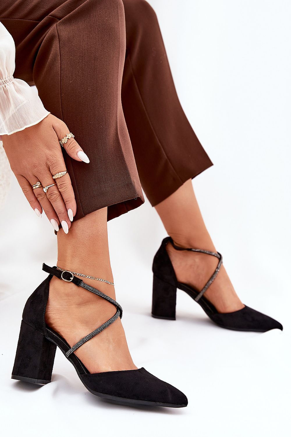 Chic eco suede block heel pumps by Step in Style with a stunning interwoven strap design, ideal for special occasions and elegant looks.