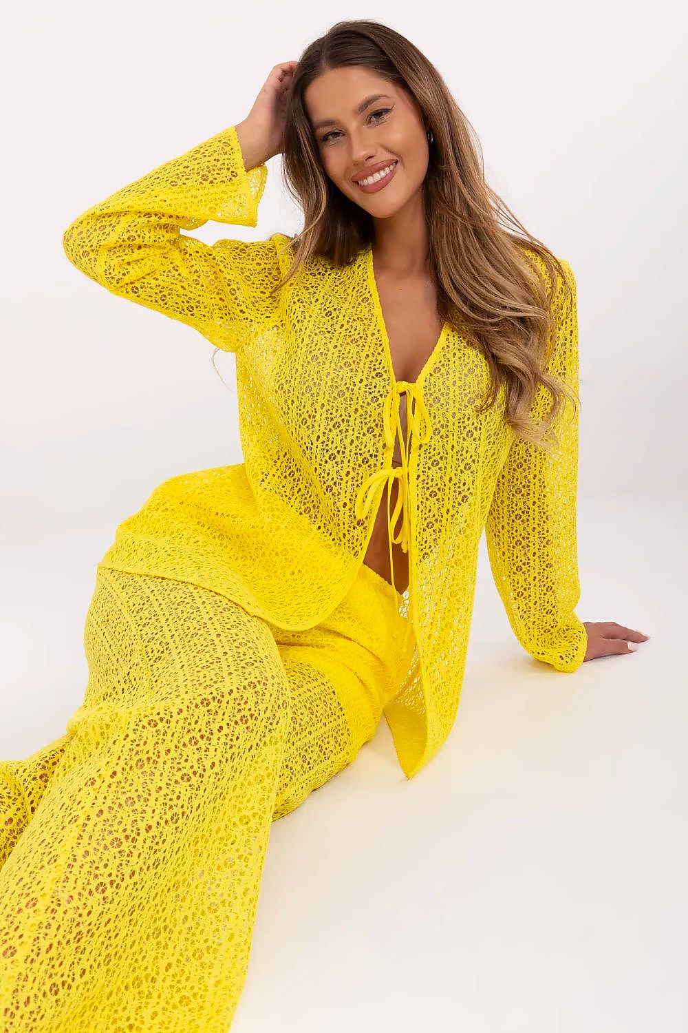 Elegant Lakerta openwork women's set featuring a stylish high-waisted design, crafted from a breathable cotton blend for superior comfort, perfect for casual summer outfits.