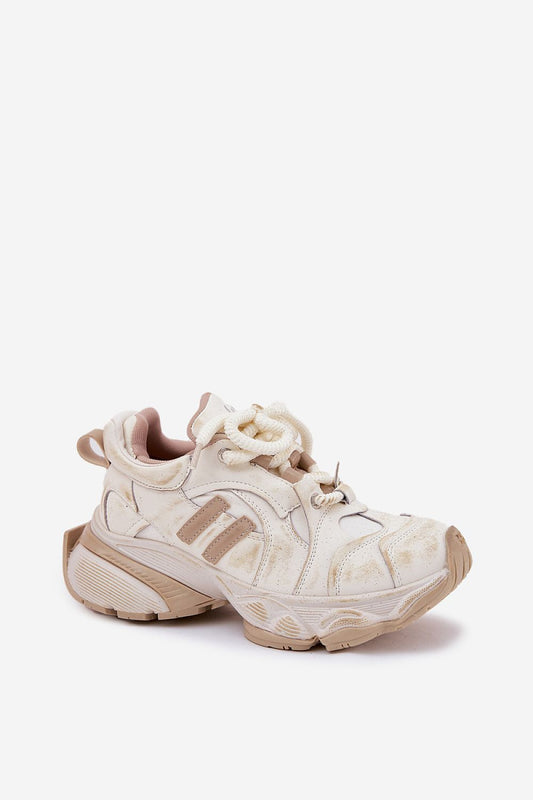 Stylish chunky-soled leather sneakers from Step in Style, showcasing a unique sequin upper for a fashionable touch.