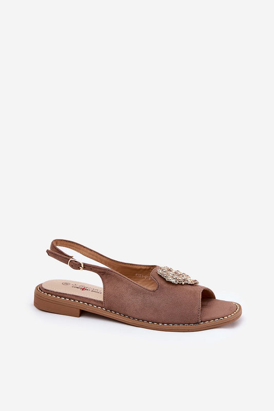 Stylish and comfortable eco suede sandals for women by Step in Style, showcasing a delicate heart ornament and a flat heel design for all-day wear.