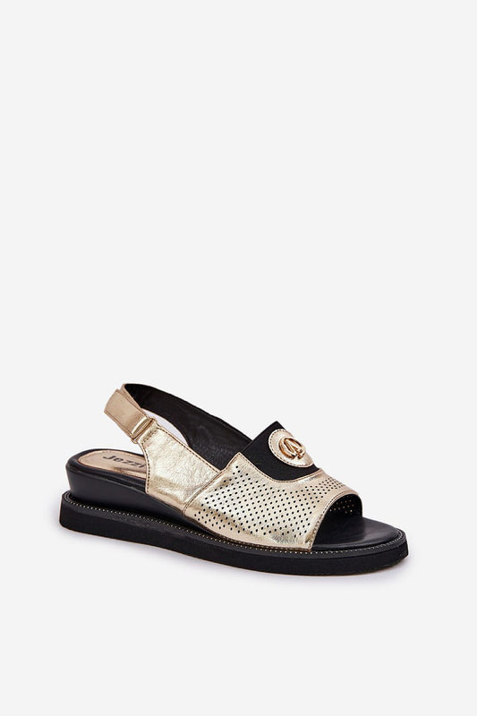 Close-up of Jezzi Eco Leather Wedge Sandals for Women by Step in Style, highlighting the lush artificial leather material, velcro fastenings, and elegant details that enhance summertime elegance.