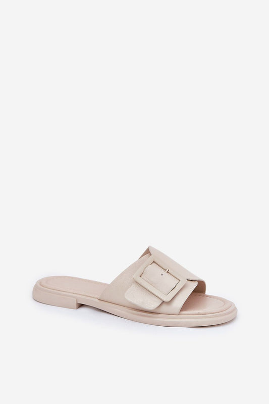 Close-up view of Step in Style women's leather sandals showcasing the exquisite buckle and soft leather insole, perfect for adding elegance to casual summer outfits.
