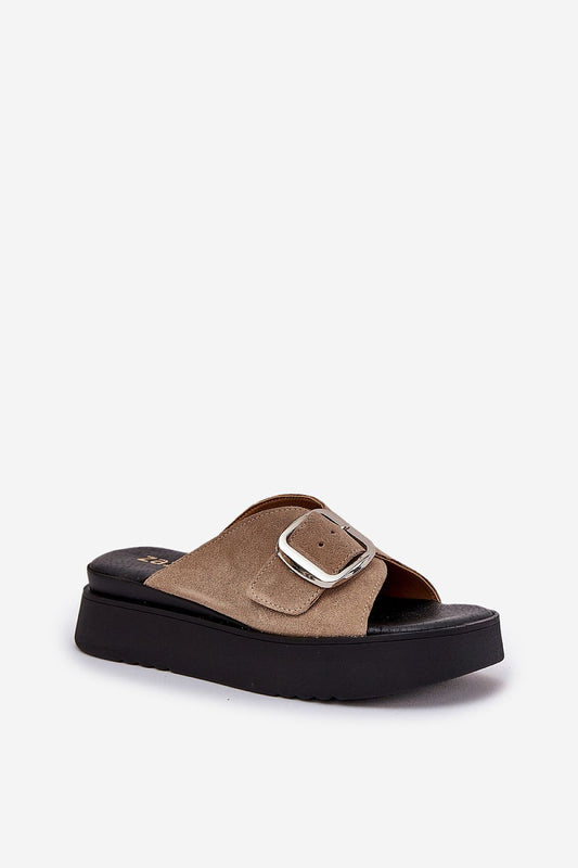 Side view of luxurious suede leather sandals with a platform sole by Step in Style, showcasing comfort and sophistication.