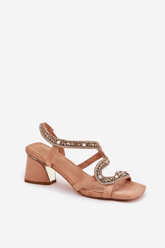 Luxurious stiletto heel sandals made of eco suede with exquisite crystal detailing, designed by Step in Style for evening elegance.