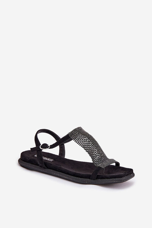 Stylish flat sandals for women by Step in Style, featuring a luxurious crystal strap and comfortable eco-leather, ideal for evening outings.