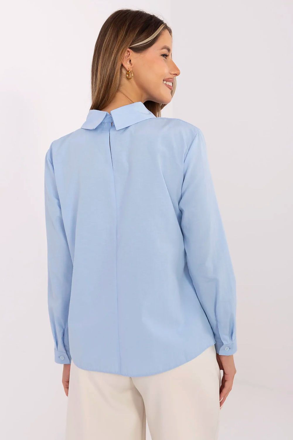 Luxurious elegant cotton blouse by Lakerta featuring a classic cut and minimalist style, suitable for formal or daily wear, available in sizes S to XL.