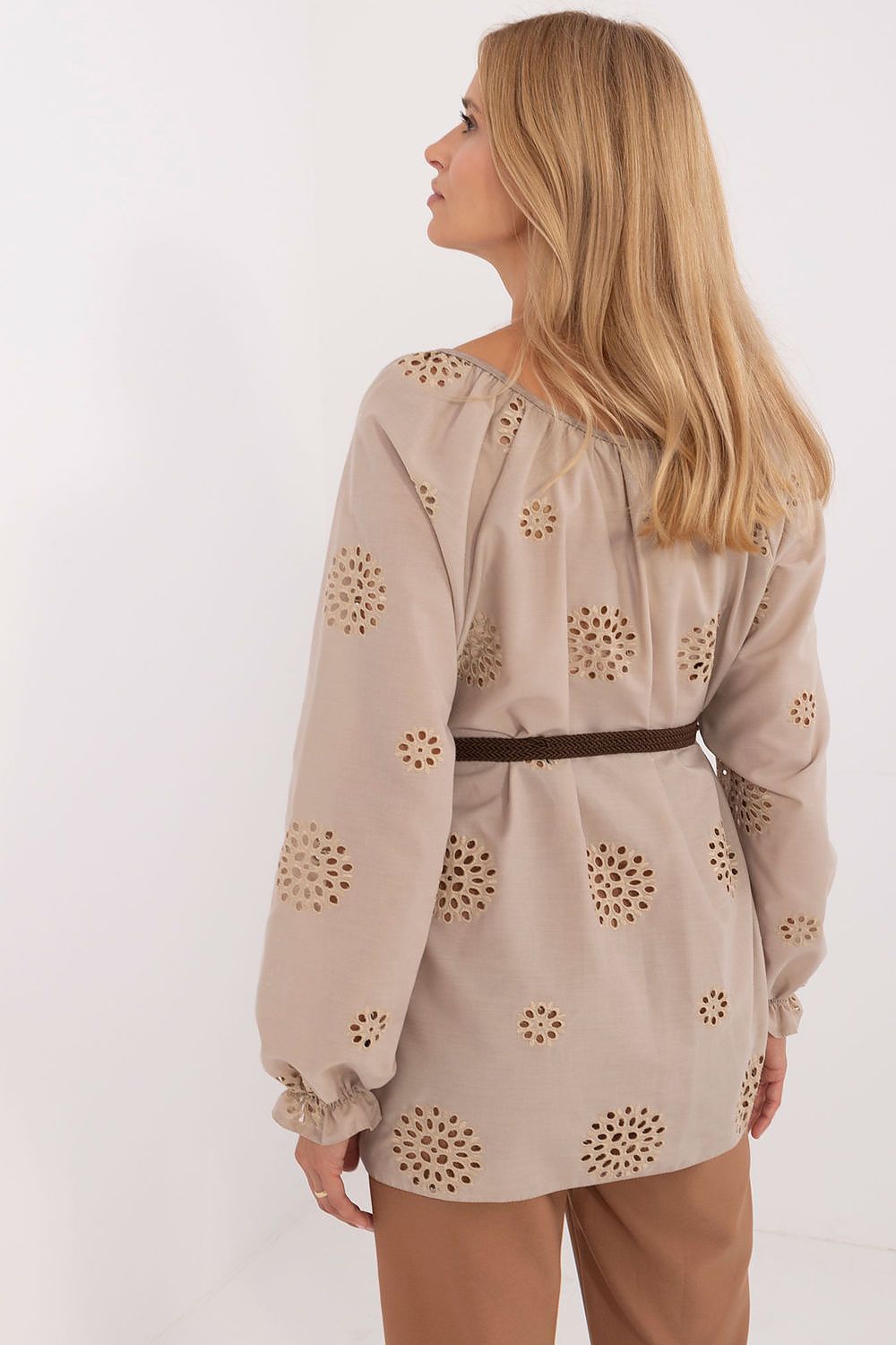 Chic Lakerta Boho Style Cotton Blouse with romantic neckline and decorative tying, ideal for pairing with jeans or skirts for an effortless elegant style.