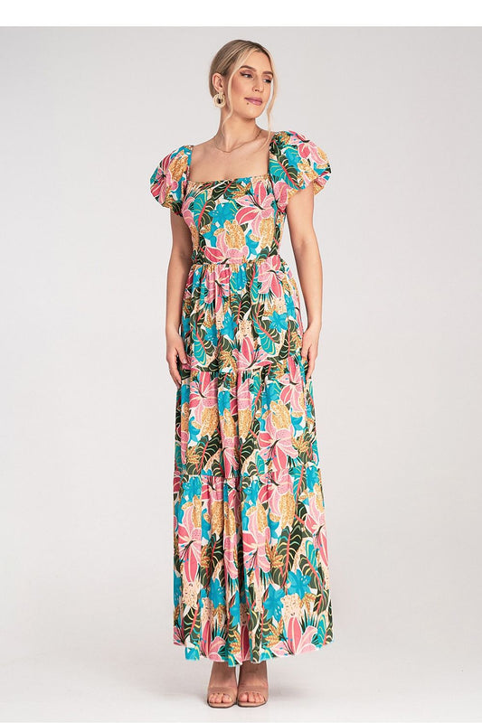 Chic Figl maxi dress in EU S/M with intricate flared layers, perfect for stylish occasions.