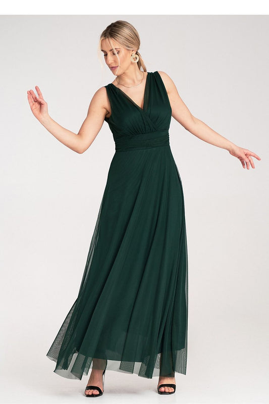 Stylish back view of the Figl Maxi Sleeveless Dress showcasing its deep cut and delicate ruched detailing.