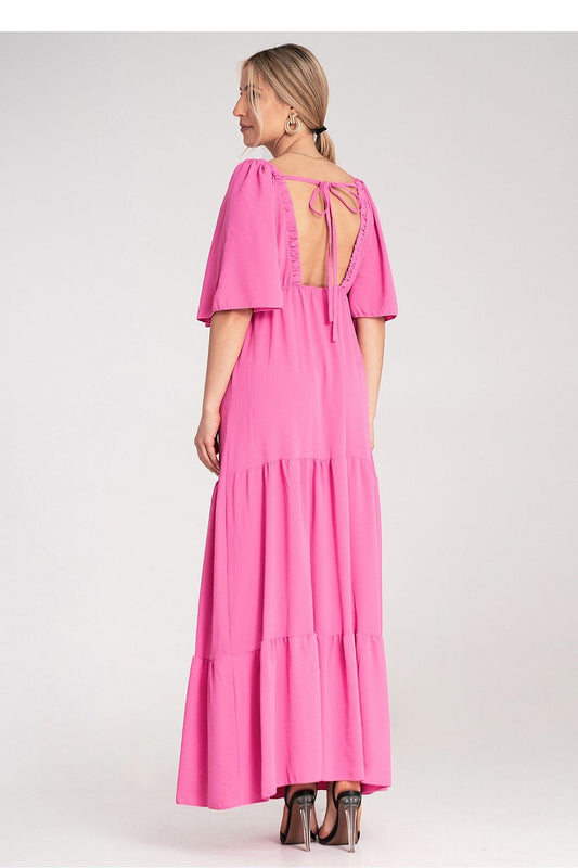 Side view of Figl's sophisticated maxi dress with a cutout back and ribbon tie, perfect for stylish occasions, available in size EU 0.