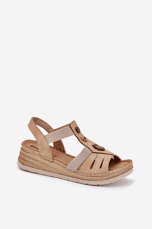 Close-up view of Luxury INBLU Women's Wedge Sandals showcasing the anatomical comfort insole made of natural leather.
