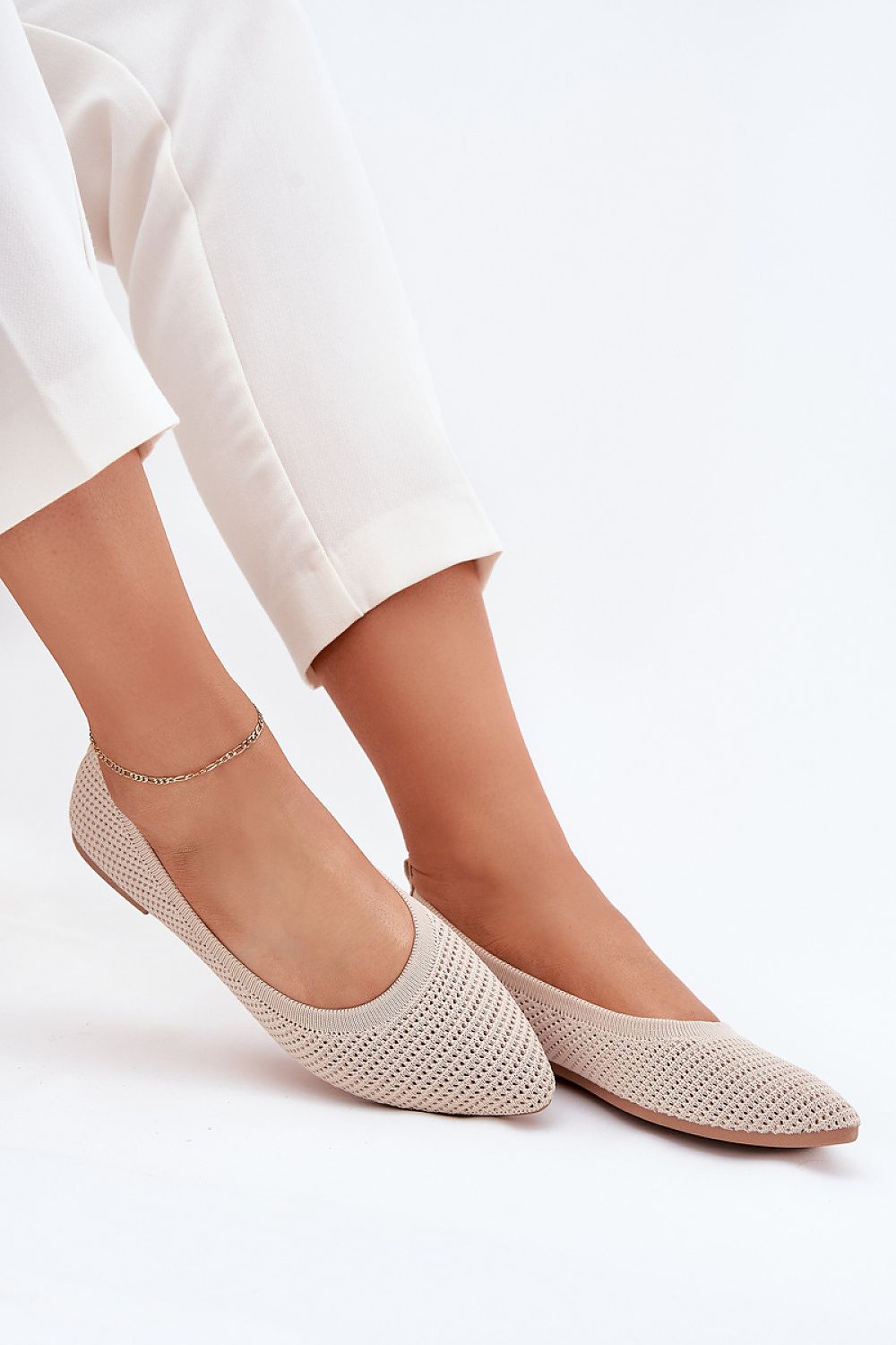 Luxury women's mesh ballet flats by Step in Style, elegantly designed with an almond toe, suitable for various occasions and ensuring comfort.