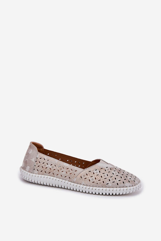 Stylish women's slip-on loafers by Step in Style in soft suede leather, showcasing a refined openwork pattern and luxurious comfort.